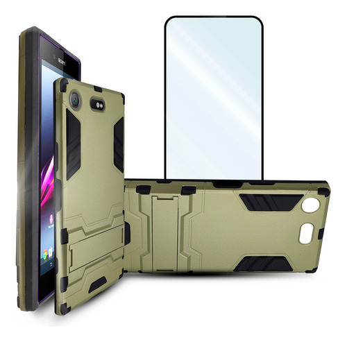 Funda Iron Para Xperia Xz Carcasa Antishock Con Mica Dorado