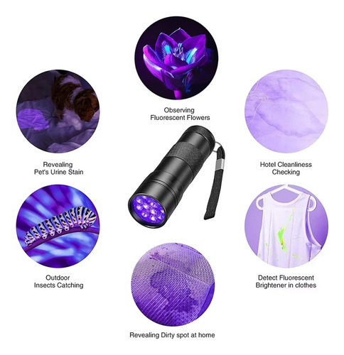 Lámpara De Luz Uv, Mini Linterna De 12 Led, Detector De Rayo