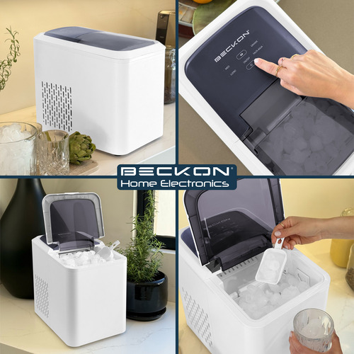 Máquina Para Hacer Hielos Ice Machine Beckon Im Peony Blanca Automática De 12kg Por Día Hielo De 2 Tamaños Tipo Bala Con Canasta Y Pala
