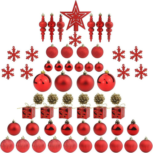 Adornos De Navidad Set De 60 Unidades Tradicionales Rojo