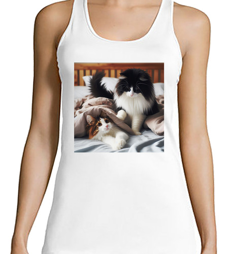 Musculosa Mujer Gatas Cama Felices Diversion Mascota