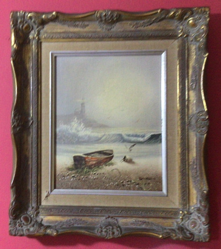 Pintura Al Óleo Marina, Marco Dorado Vintage.
