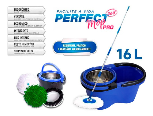 Imagem 1 de 5 de Balde Perfect Mop Pro 360 Inox C/3 Refis