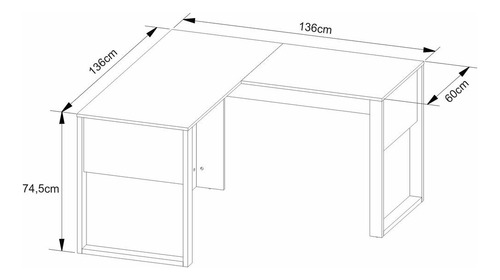 Mesa de esquina de oficina 136 cm Multifurniture Cr25263, color almendra y negro