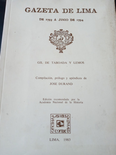 Gaceta De Lima 1793 A 1794 Tabo Lemos 2da Epoca Jose Durand 