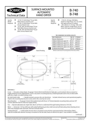 Secador De Manos Automático Eclipse B-740 230v Bobrick