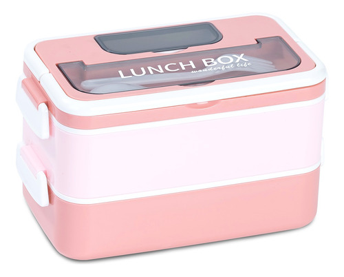 Bento Lunch Box 2 Capas De 1600ml Con Cubiertos Integrados
