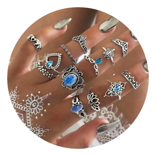 Set De Anillos Variado Con Corazon Tortuga - 13 Piezas