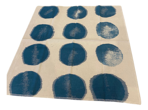 4 Servilletas 50x50cm De Tusor Estampadas A Mano Con Acuarel Natural Círculos Azules