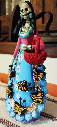 1 Catrina Garbancera Artesanal De Barro 22 Cms. De Alto