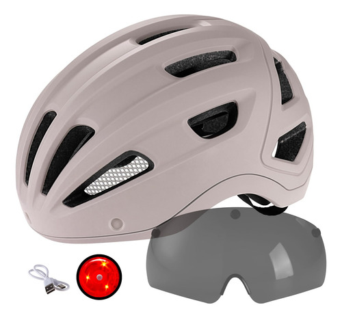 Casco De Bicicleta Batfox Modelo Led Con Gafas De Protección Caqui-w/gafas Talle