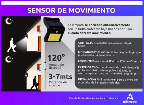 Reflector Led Solar Con Sensor Movimiento Luz Exterior