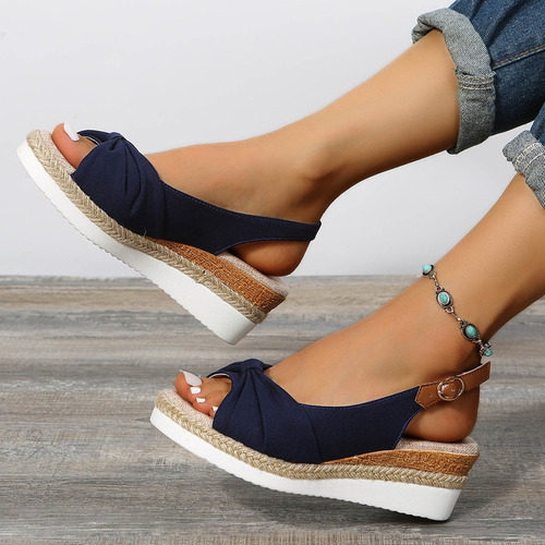 Zapatos De Verano 7j Boca De Pescado Tacón De Cuña Mediano M