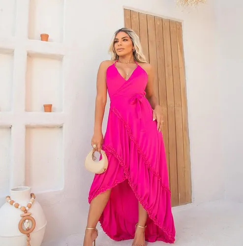 Vestido mullet cheap com babado