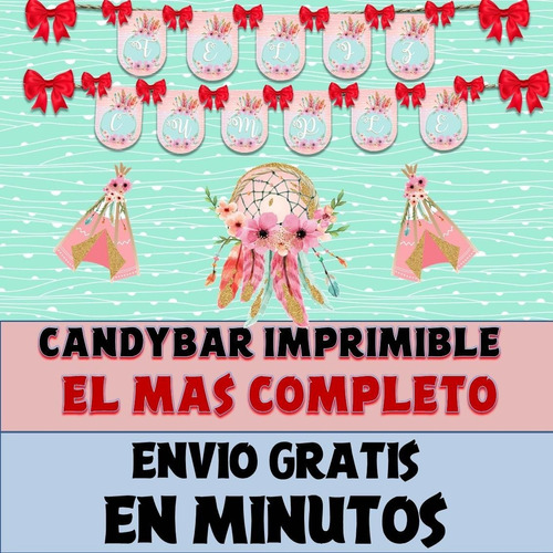 Kit Imprimible Candy Bar Carpa India Teepee El Mas Completo