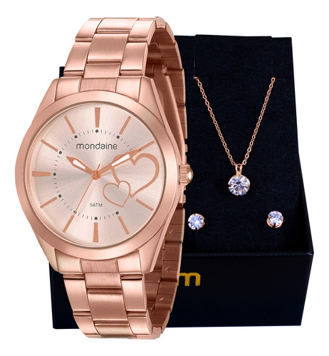 Relógio Mondaine Feminino Original Barato Colar Brincos Cor Da Correia Rosé