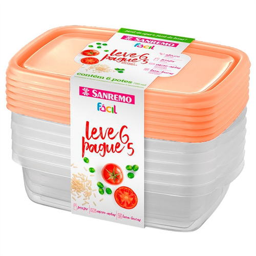 6 Potes Retangulares 785ml Microondas Freezer Bpa Free