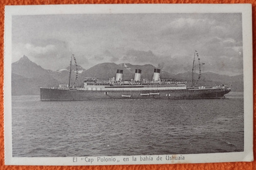 Antigua Postal Barco A Vapor Alemán Cap Polonio En Ushuaia 