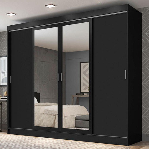 Guarda-roupa Casal Madesa Austin 4 Portas C Espelhos 3 Gav P Cor Preto
