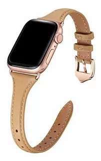 Malla Cuero Para Apple Watch (42/44/45mm Camel/rosa Oro)