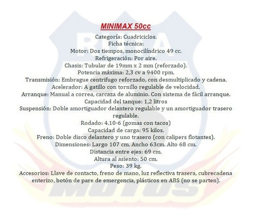 Imagen 2 de 10 de Mini Cuatriciclo 50cc Minimax