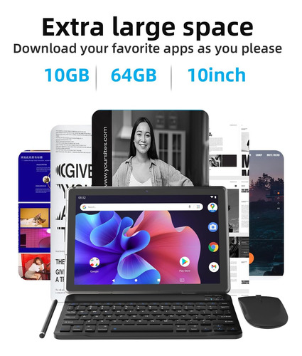 Android 15 Tablet 10 Inch, 2 In1 Tablets With Keyboard Ca...