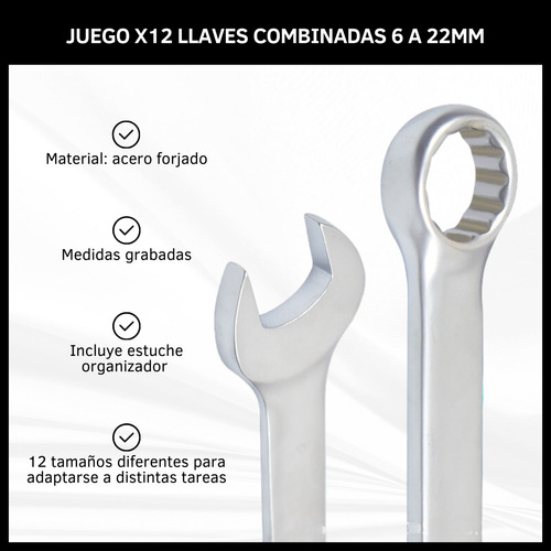 Juego Llaves Combinadas Kit 12 Unidades De 6 A 22mm Oryx Color Plateado