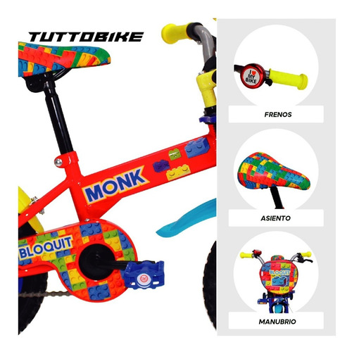 Imagen 4 de 8 de Bicicleta Para Niños Bloquit Rodada 12 1 Velocidad Monk