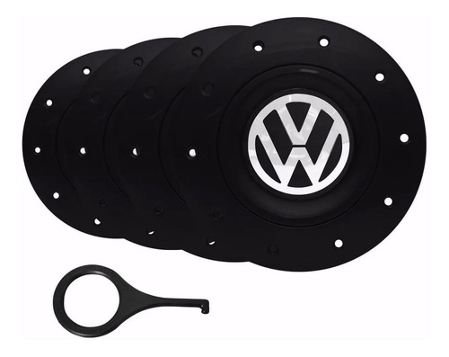 Kit Calota Centro Roda Ferro Vw Aro 13 15 Amarok + Chave