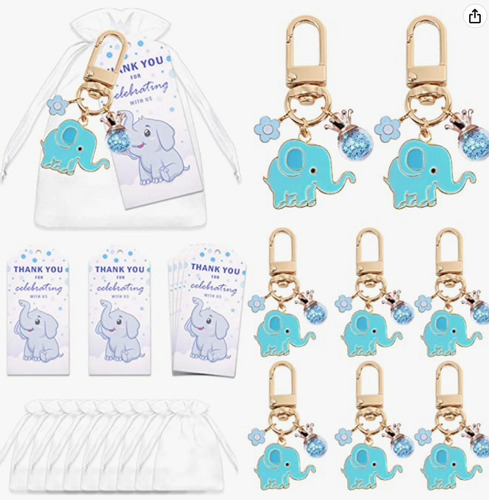 Imagen 2 de 7 de Llavero Elefante Azul Bebe Nacimiento, Bautizo