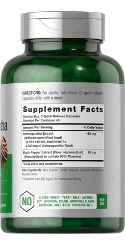 Max Strength Ashwagandha | 4500 Mg En 3 Caps | 120 Caps Sin Sabor