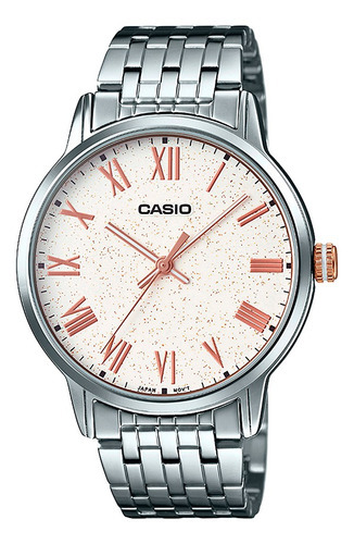Reloj de pulsera Casio Reloj MTP-TW100D-7AVDF, para hombre, fondo blanco, con correa de acero inoxidable color plateado