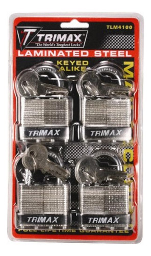 Trimax Tlm4100 Paquete De 4 Candados Con Llaves Iguales Tlm1