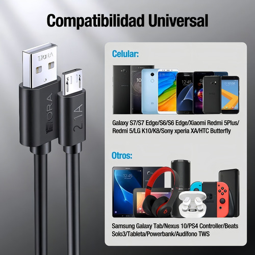 1hora Cab236 Usb Micro Usb V8 Negro Negro
