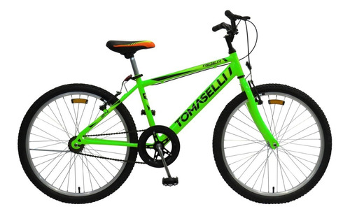 Mountain bike infantil Tomaselli Kids MTB R24 1v frenos v-brakes color verde con pie de apoyo  