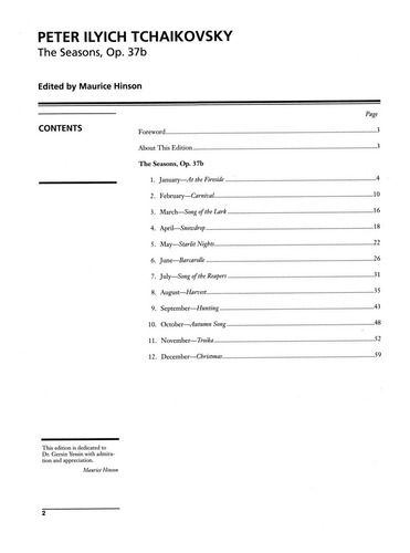 Tchaikovsky: The Seasons Opus 37b For The Piano.