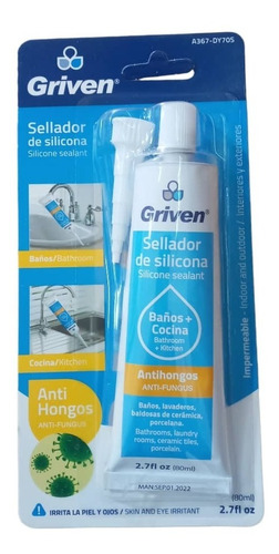 Silicon Transparente Griven 80ml Antihongos