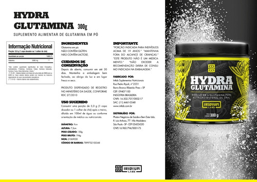Combo Atacado 6x Hydra Glutamina 300g - Iridium Labs