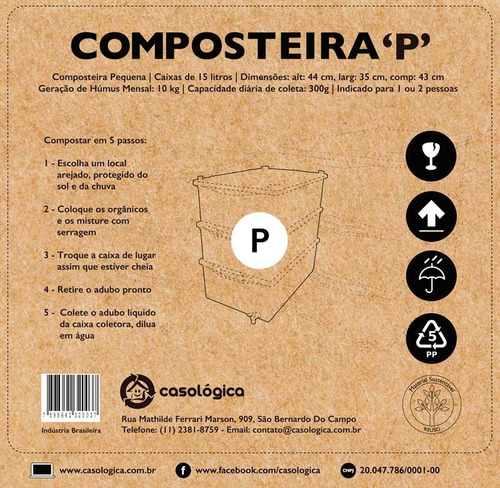 Imagem 7 de 7 de Kit Composteira Doméstica / Minhocário P + Minhocas