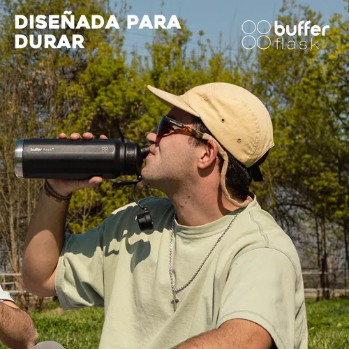 Termo Botella Termica Agua Acero Inoxidable Buffer 1l 3tapas Negro