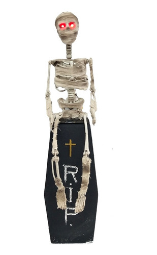 Muñeco Esqueleto Momia En Ataud Luz Sonido Mo Deco Halloween