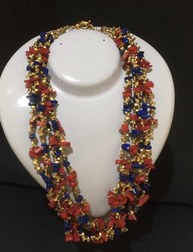 Colar Com Pedras Naturais E Folhado A Ouro Antigo Z