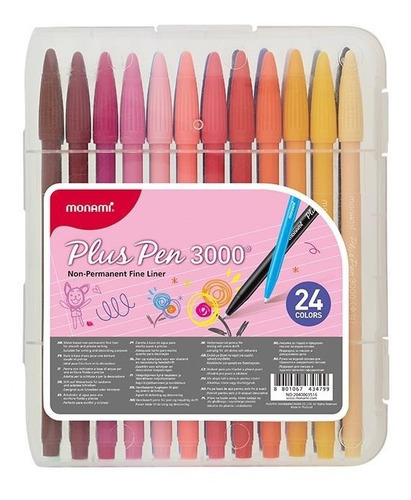 Imagen 1 de 2 de Marcadores Monami Plus Pen 3000 24 Unid Punta Fina 0.4mm