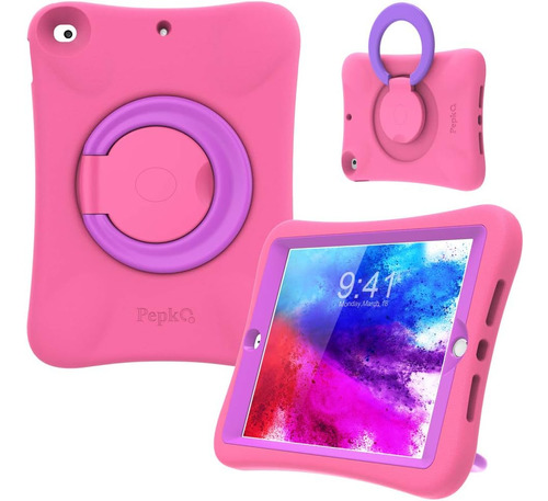 Funda Para iPad 10.2 Pepkoo Rígido Soporte Manija Niños Rosa