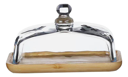 Plato Rectangular De Bambú For Tartas Con Tapa De Cristal