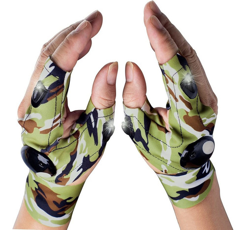 Guantes De Linterna Led Camuflaje Verde + Destornillador