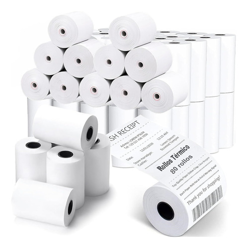 80 Rollos Papel Termico Miniprinter 57x30 Impresora