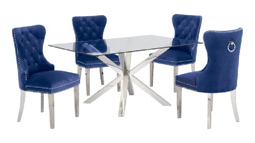 Juego De Comedor De Acero 4 Sillas Luxury Azul