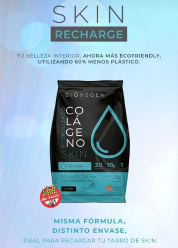 Imagen 4 de 6 de Giovegen Skin - Colágeno Hidrolizado Bebible Para 60 Dias!