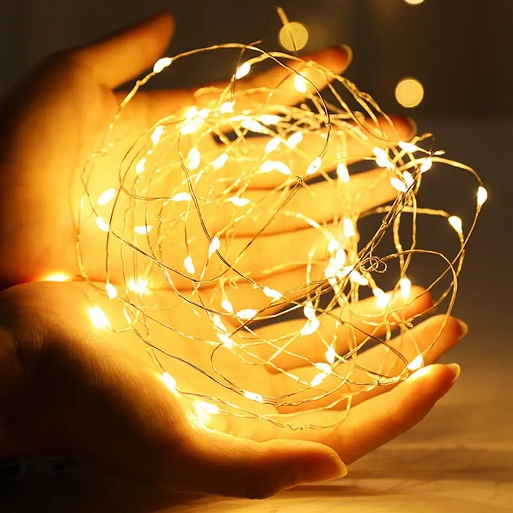 Tira de Luces 30 Leds 3m Serie Cobre Impermeable Decoración Luz Amarillo